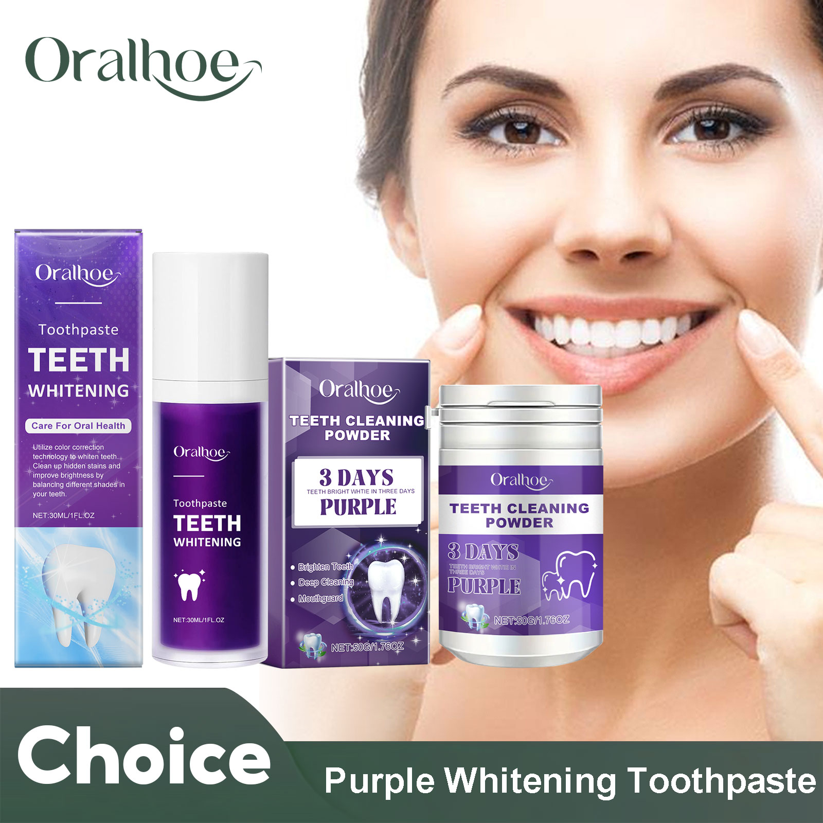 Teeth Whitening Natural - 보라색 교정기 치아 미백 치약, 치아