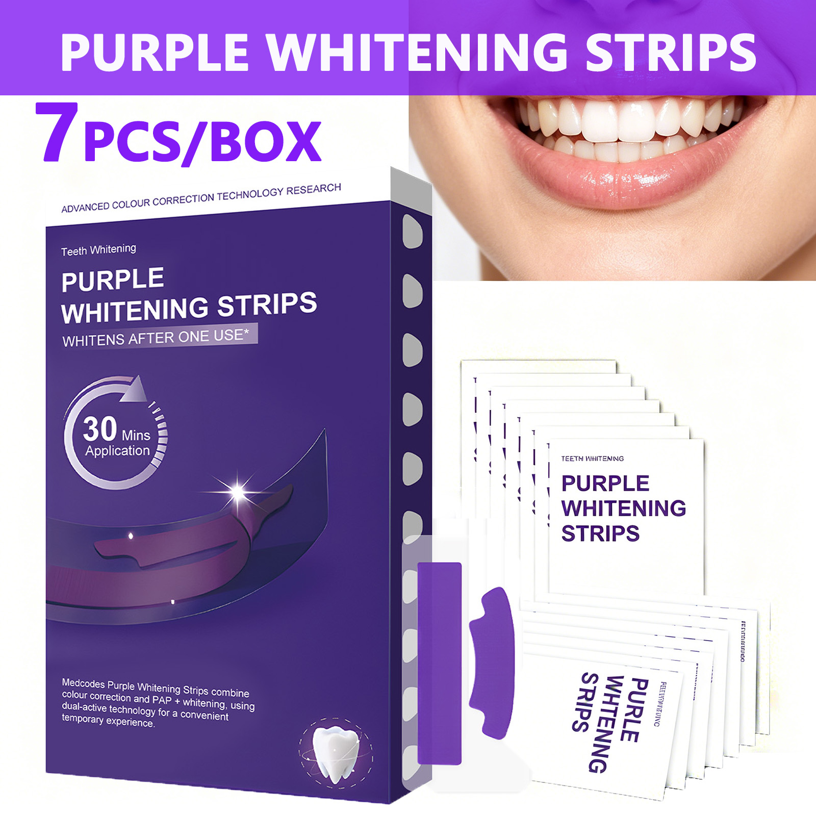 Teeth Whitening Quick - 보라색 치아 미백 스트립 – 30분