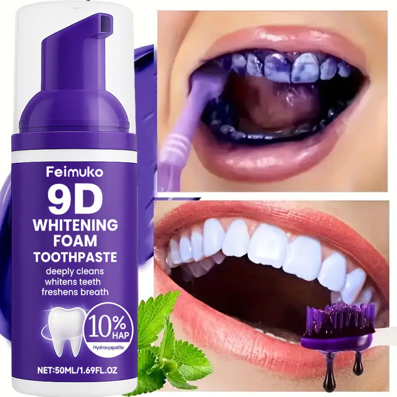 9D 퍼플 치아 미백 치약 무스, 누런 치아 및 플라그 - Teeth Whitening Natural 리뷰 및 가격